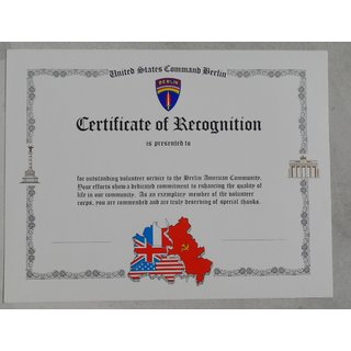 USCB Certificate of Recognition Urkunde